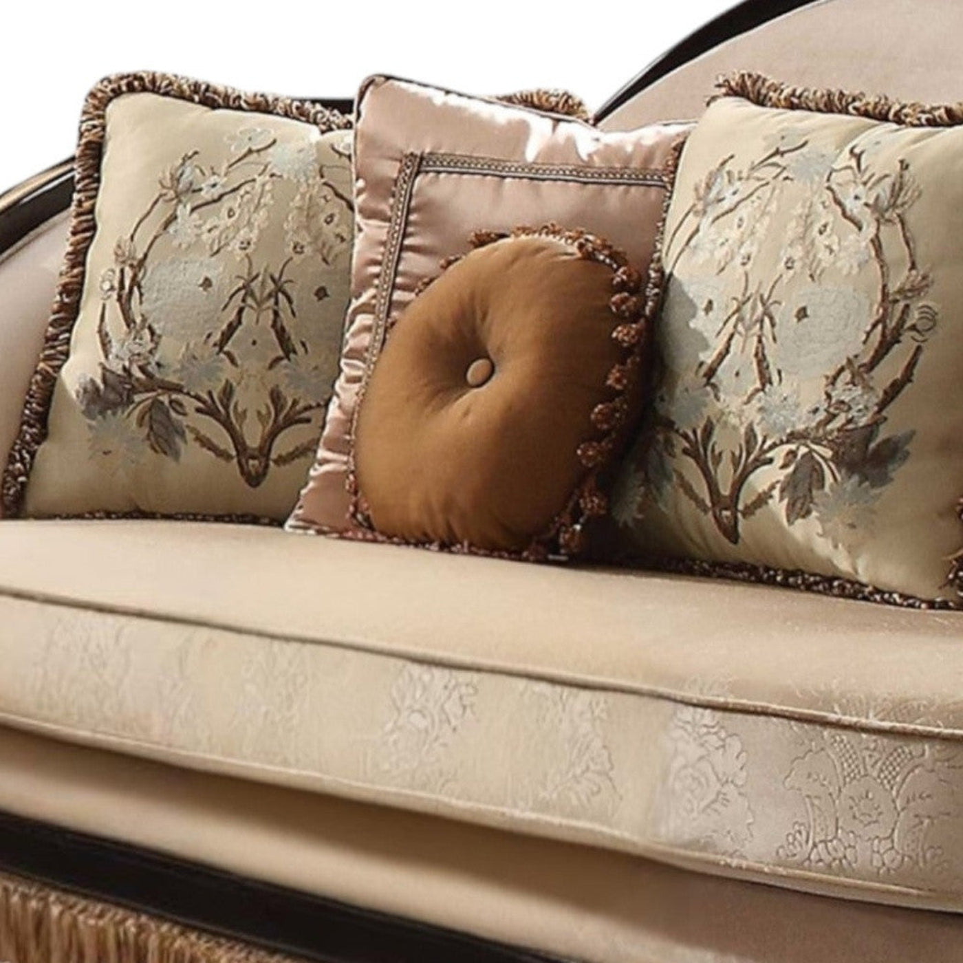 Modway Furniture 41" Tan Velvet Curved Sofa with Toss Pillows - Stylish, Soft, and Perfect for Any Decor Scheme! - 348229-HOMEROOTS