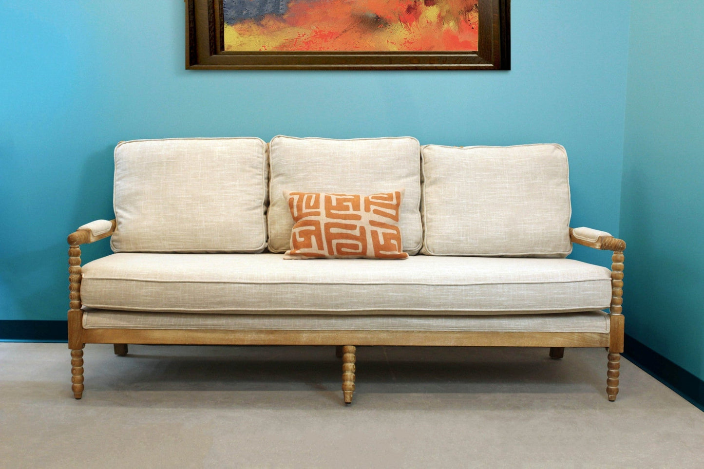 Modway Furniture 75" Ivory Linen Blend Sofa - Stylish Comfort with Brown Legs for Modern Living Room Elegance - 489535-HOMEROOTS