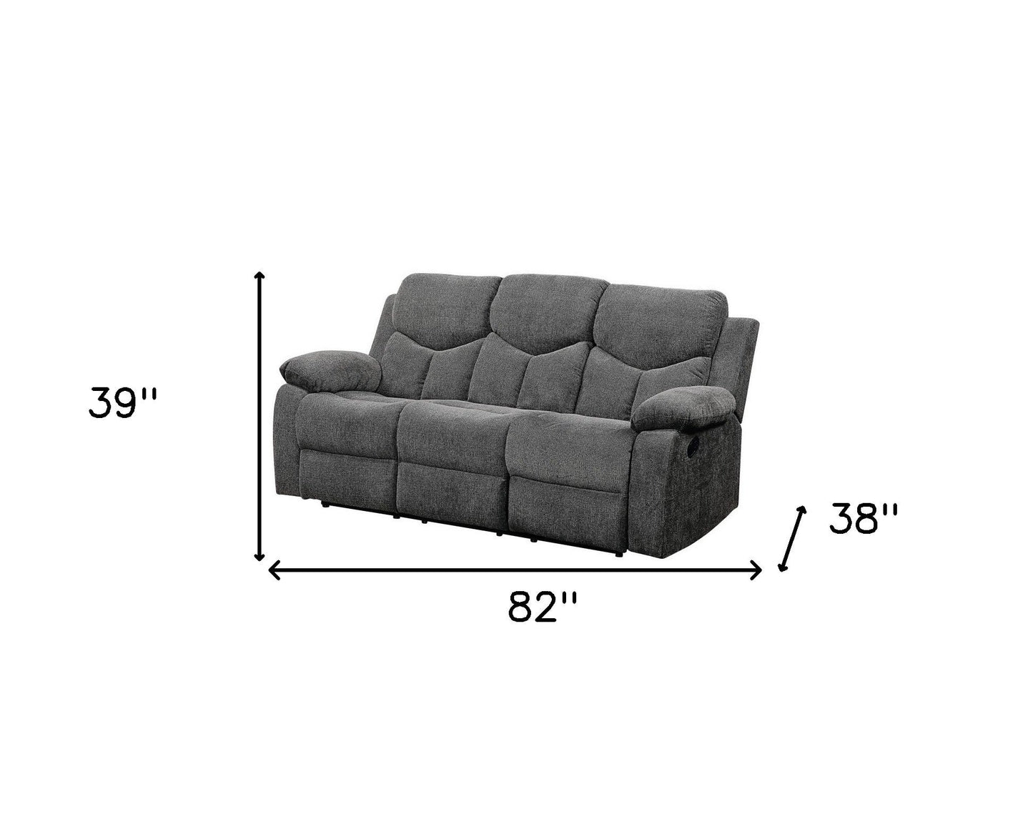 Modway Furniture 82" Gray Chenille Reclining Sofa - Luxurious Comfort with Black Legs, Perfect for Stylish Living Rooms! - 491322-HOMEROOTS