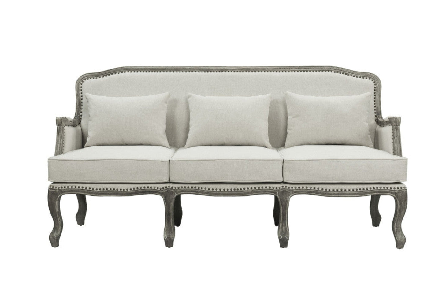 Modway Furniture 76" Cream Linen Sofa with Elegant Brown Legs, Nailhead Trim & Comfortable Support for Your Home - 491352-HOMEROOTS