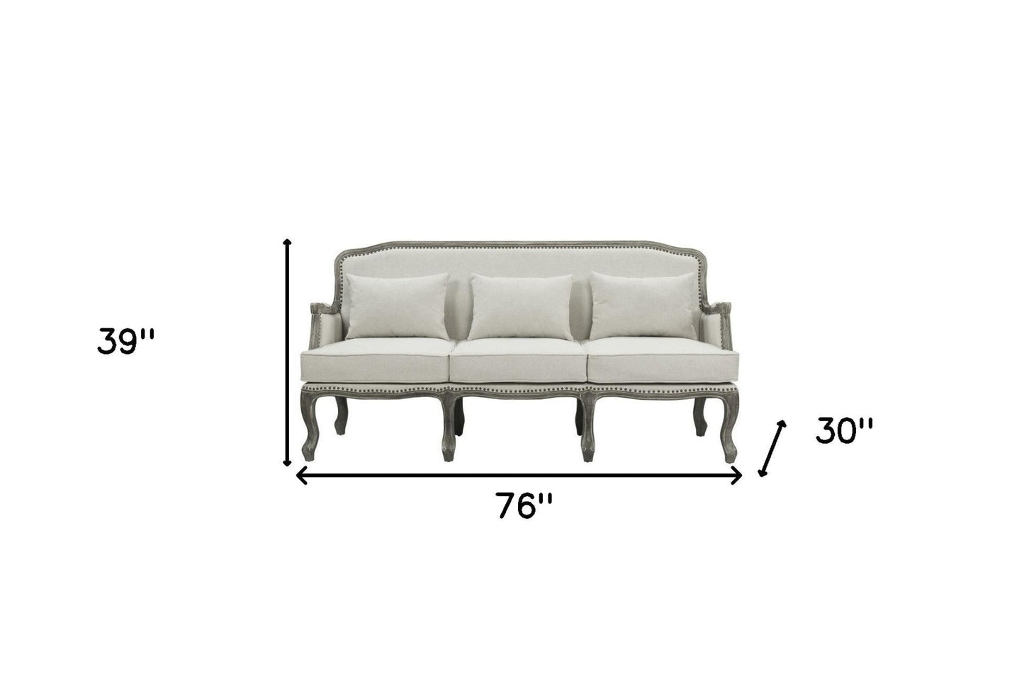 Modway Furniture 76" Cream Linen Sofa with Elegant Brown Legs, Nailhead Trim & Comfortable Support for Your Home - 491352-HOMEROOTS