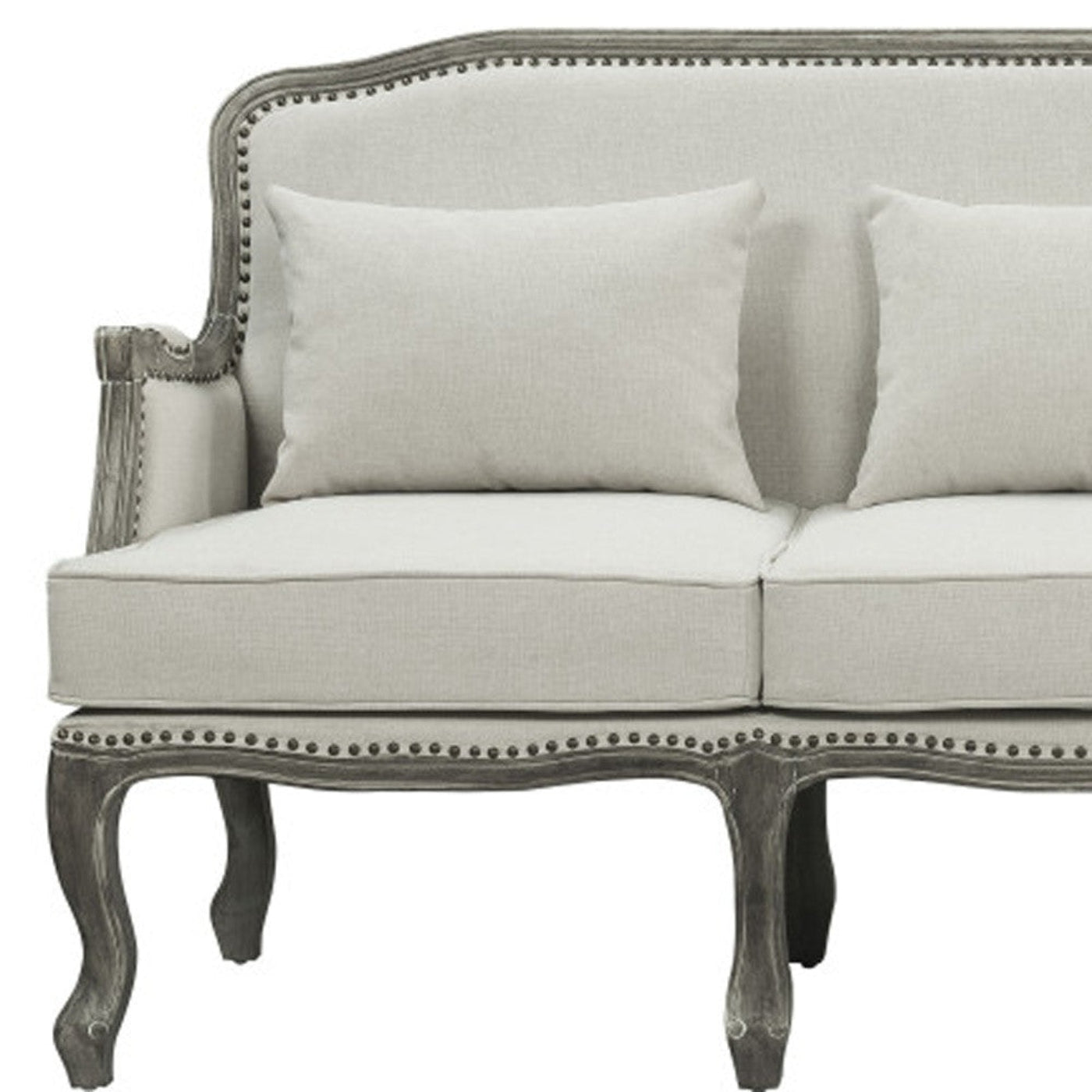 Modway Furniture 76" Cream Linen Sofa with Elegant Brown Legs, Nailhead Trim & Comfortable Support for Your Home - 491352-HOMEROOTS