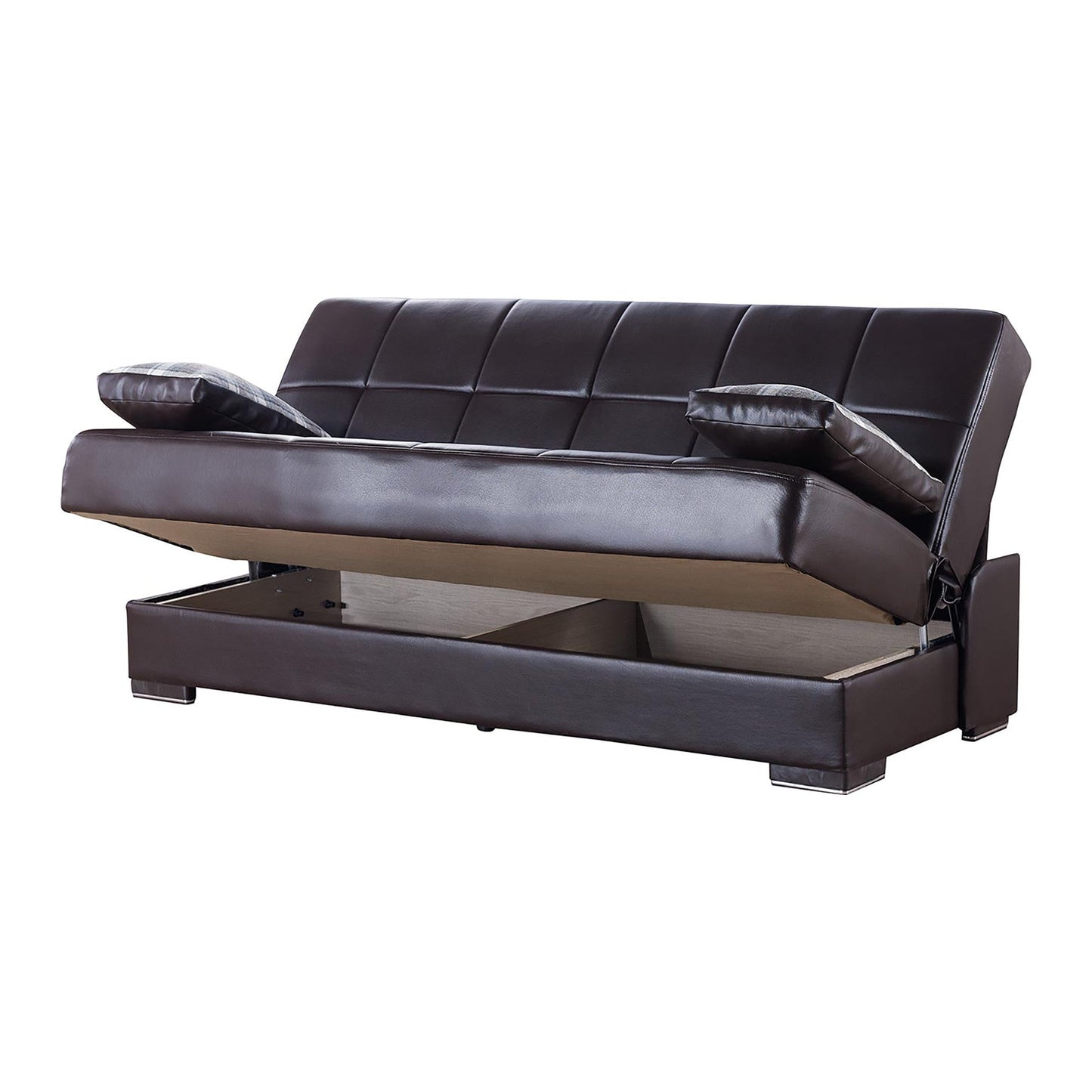 Modway Furniture 75" Dark Brown Faux Leather Sleeper Sofa with Toss Pillows - Modern Comfort & Style for Any Room - 518151-HOMEROOTS