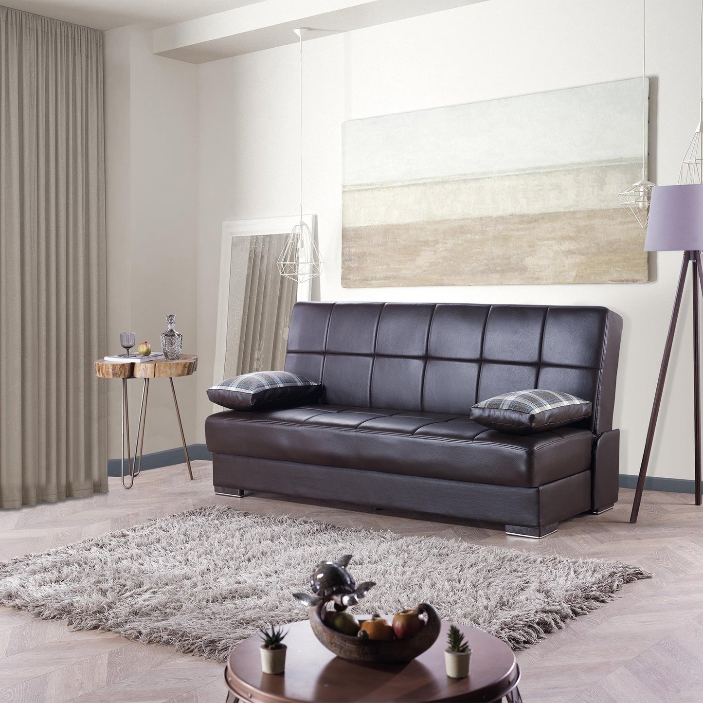 Modway Furniture 75" Dark Brown Faux Leather Sleeper Sofa with Toss Pillows - Modern Comfort & Style for Any Room - 518151-HOMEROOTS