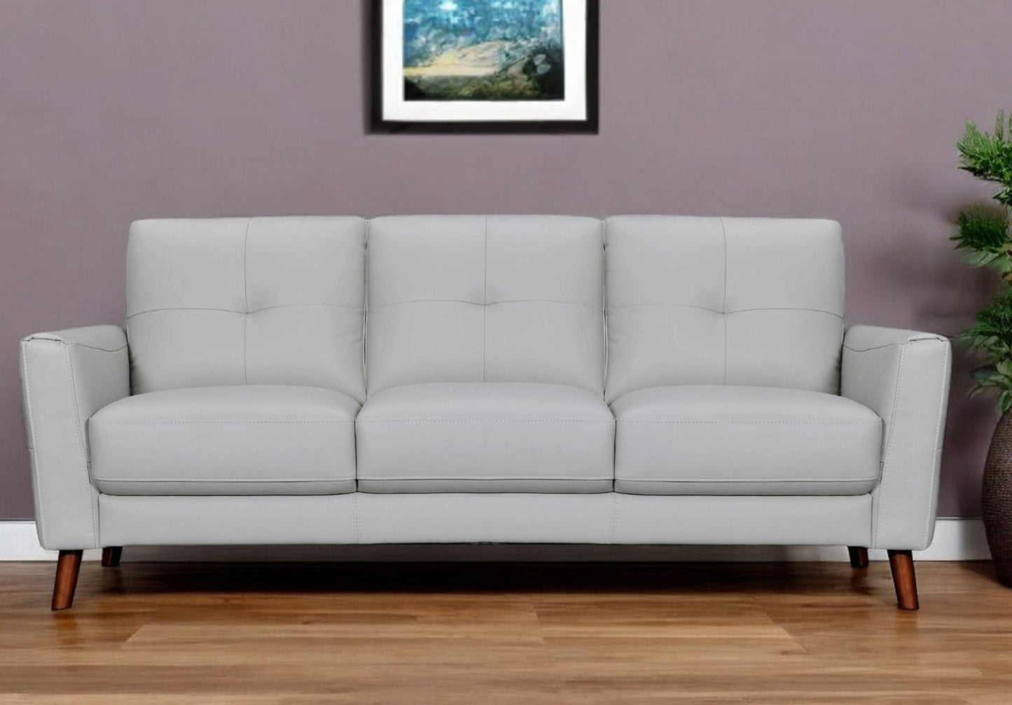 Modway Furniture 82" Luxurious Light Slate Gray Leather Sofa with Elegant Brown Legs – Stylish Comfort & Support - 546415-HOMEROOTS