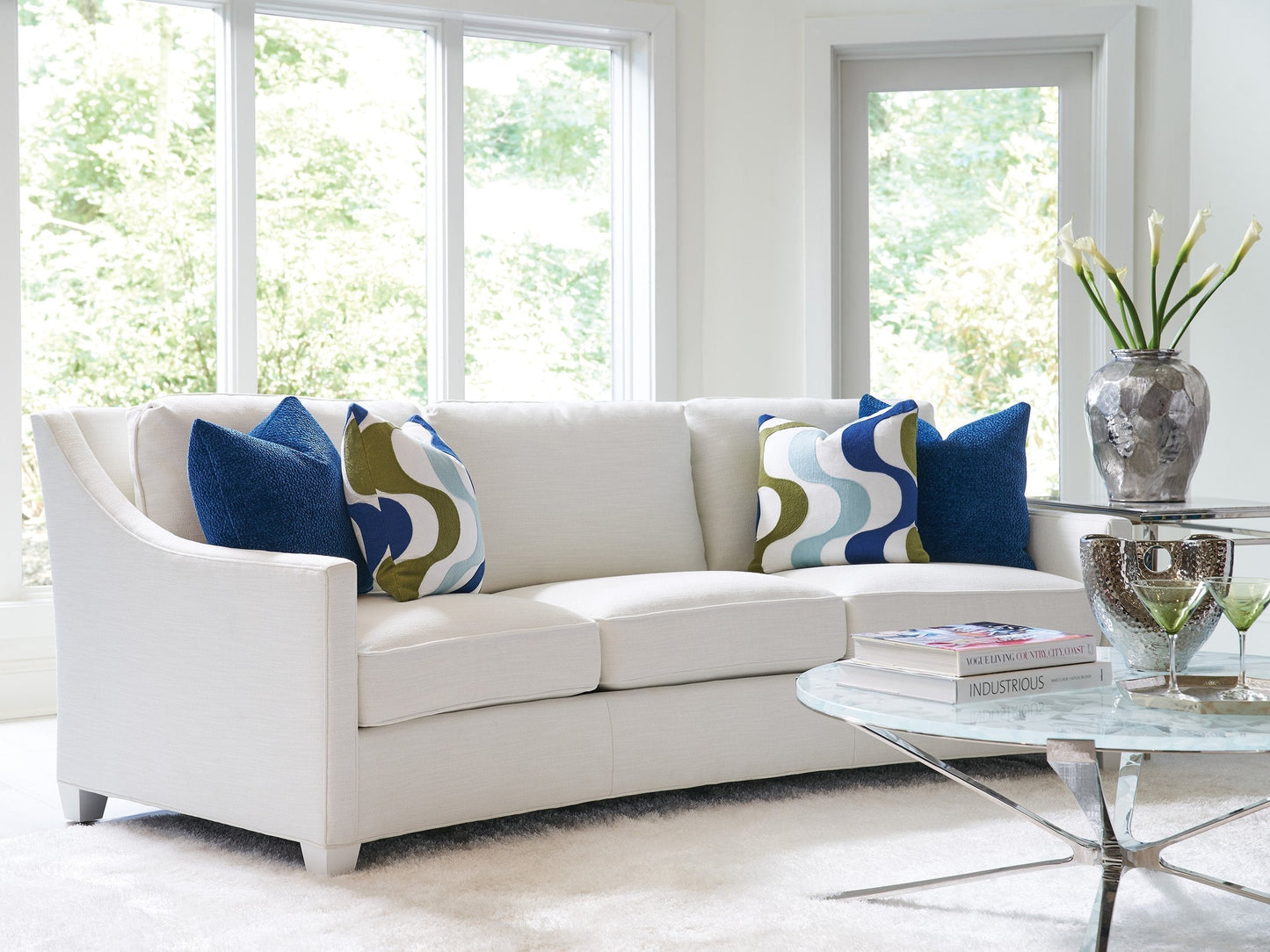 Modway Furniture Valenza Luxe Curved Sofa with Platinum Finish and Elegant Silver Accents for Modern Living Spaces