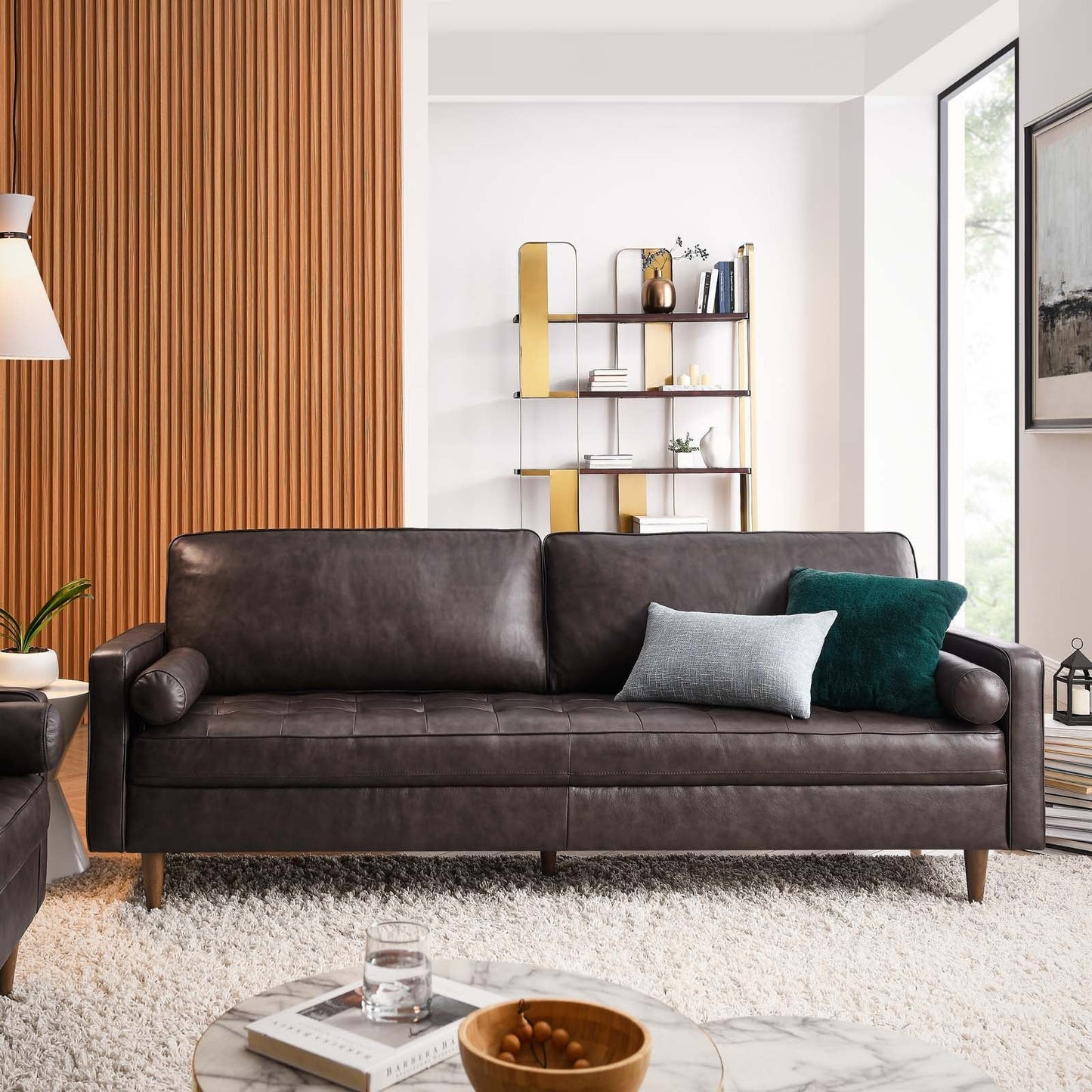 Modway Furniture Valour 88" Leather Sofa - Mid-Century Modern Design with Comfortable Tufted Style and Easy Assembly