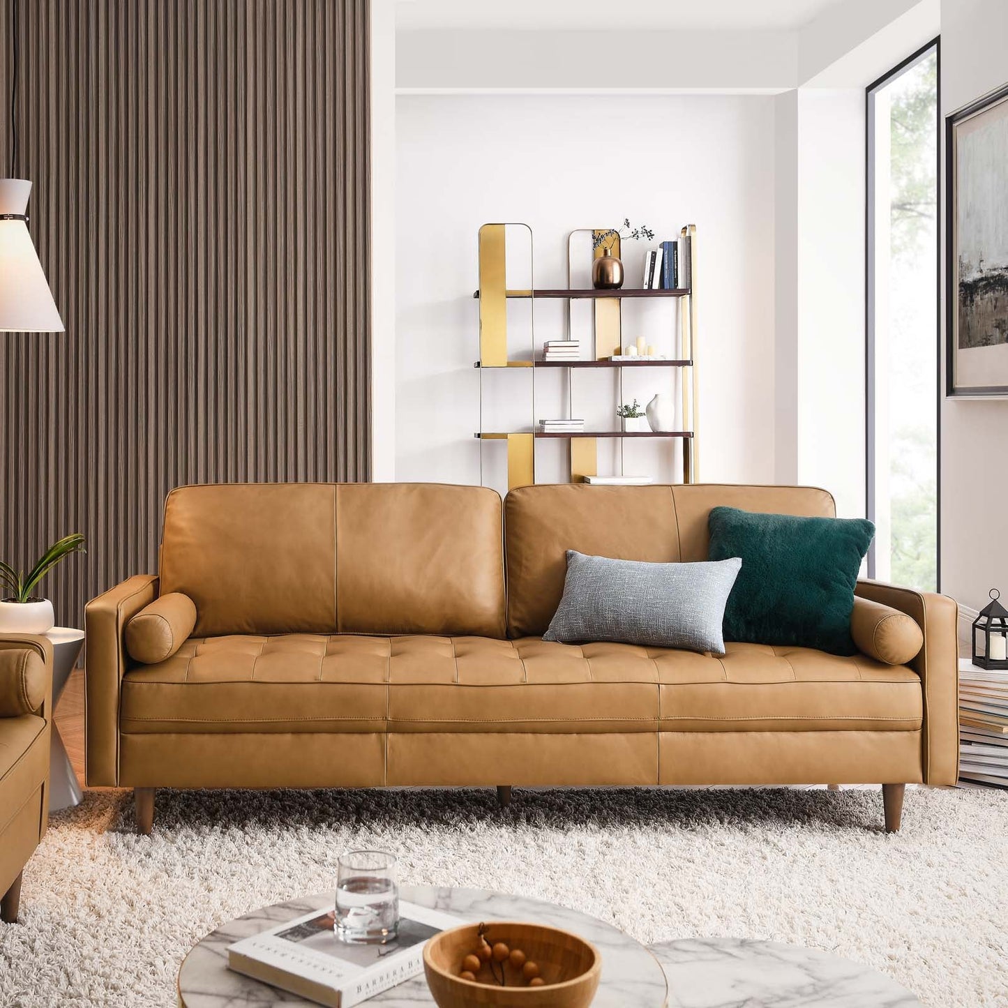 Modway Furniture Valour 88" Leather Sofa - Mid-Century Modern Design with Comfortable Tufted Style and Easy Assembly