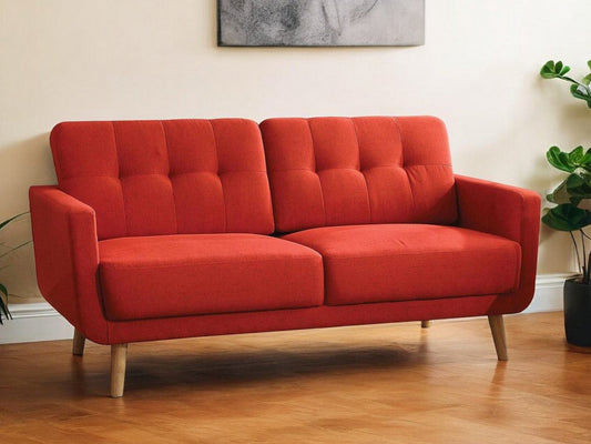 Modway Furniture 74" Red Linen Sofa - Elegant Design with Warm Wood Brown Legs for Chic Living Room Comfort & Style - 285661-HOMEROOTS