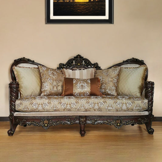 Modway Furniture 39" Beige Floral Sofa with Toss Pillows - Luxurious Comfort, Durable Design & Stylish Dark Legs - 348217-HOMEROOTS