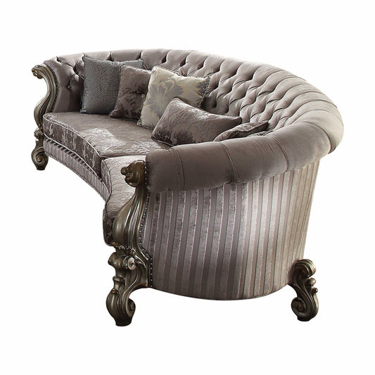 Modway Furniture 55" Gray Velvet Curved Floral Sofa with Toss Pillows & Elegant Champagne Legs for Modern Homes - 348646-HOMEROOTS