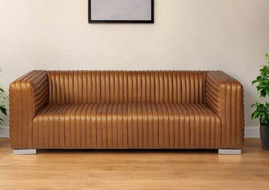 Modway Furniture 39" Gold Leather Sofa - Luxurious Comfort with Silver Metallic Legs for Modern Elegance & Style - 380388-HOMEROOTS