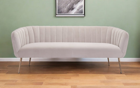 Modway Furniture 70" Beige Velvet Sofa with Stylish Gold Legs - Elegant Comfort for Modern Living Rooms and Decor - 385936-HOMEROOTS