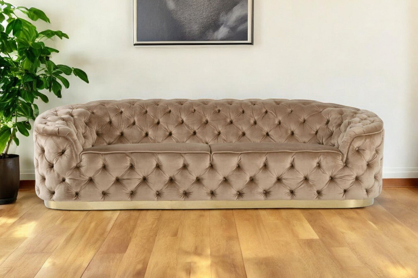 Modway Furniture 102" Beige Velvet Sofa with Gold Legs - Luxurious Comfort, Stylish Design, and Durable Support - 480904-HOMEROOTS
