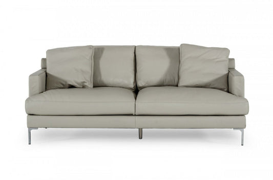Modway Furniture 75" Light Gray Genuine Leather Sofa with Elegant Silver Legs - Luxurious Comfort & Modern Design - 480919-HOMEROOTS