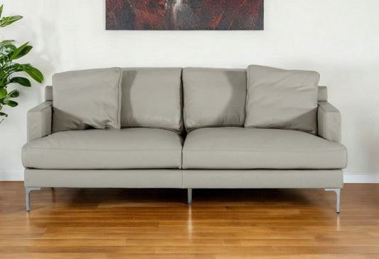 Modway Furniture 75" Light Gray Genuine Leather Sofa with Elegant Silver Legs - Luxurious Comfort & Modern Design - 480919-HOMEROOTS