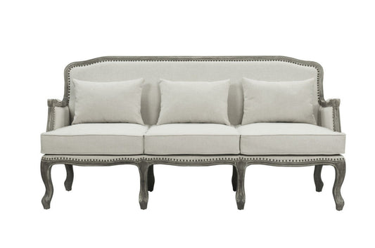 Modway Furniture 76" Cream Linen Sofa with Elegant Brown Legs, Nailhead Trim & Comfortable Support for Your Home - 491352-HOMEROOTS