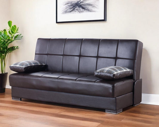 Modway Furniture 75" Dark Brown Faux Leather Sleeper Sofa with Toss Pillows - Modern Comfort & Style for Any Room - 518151-HOMEROOTS