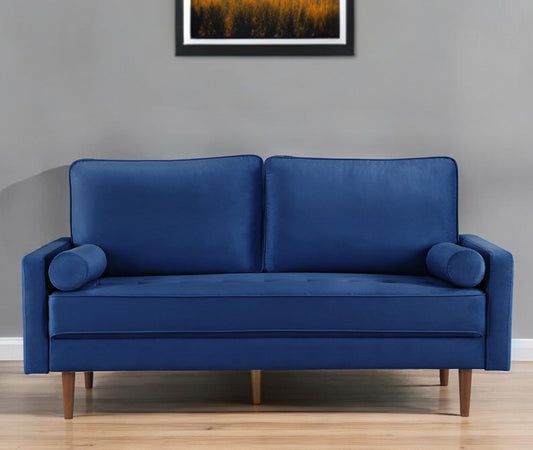 Modway Furniture 69" Blue Velvet Sofa with Dark Brown Legs & Toss Pillows - Stylish Comfort & Contemporary Design - 543706-HOMEROOTS