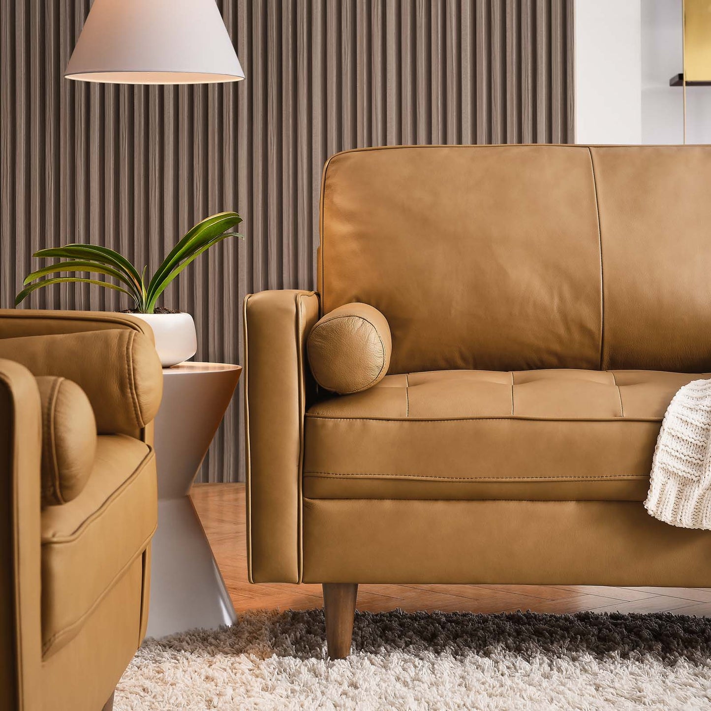 Modway Furniture Valour 88" Leather Sofa - Mid-Century Modern Design with Comfortable Tufted Style and Easy Assembly