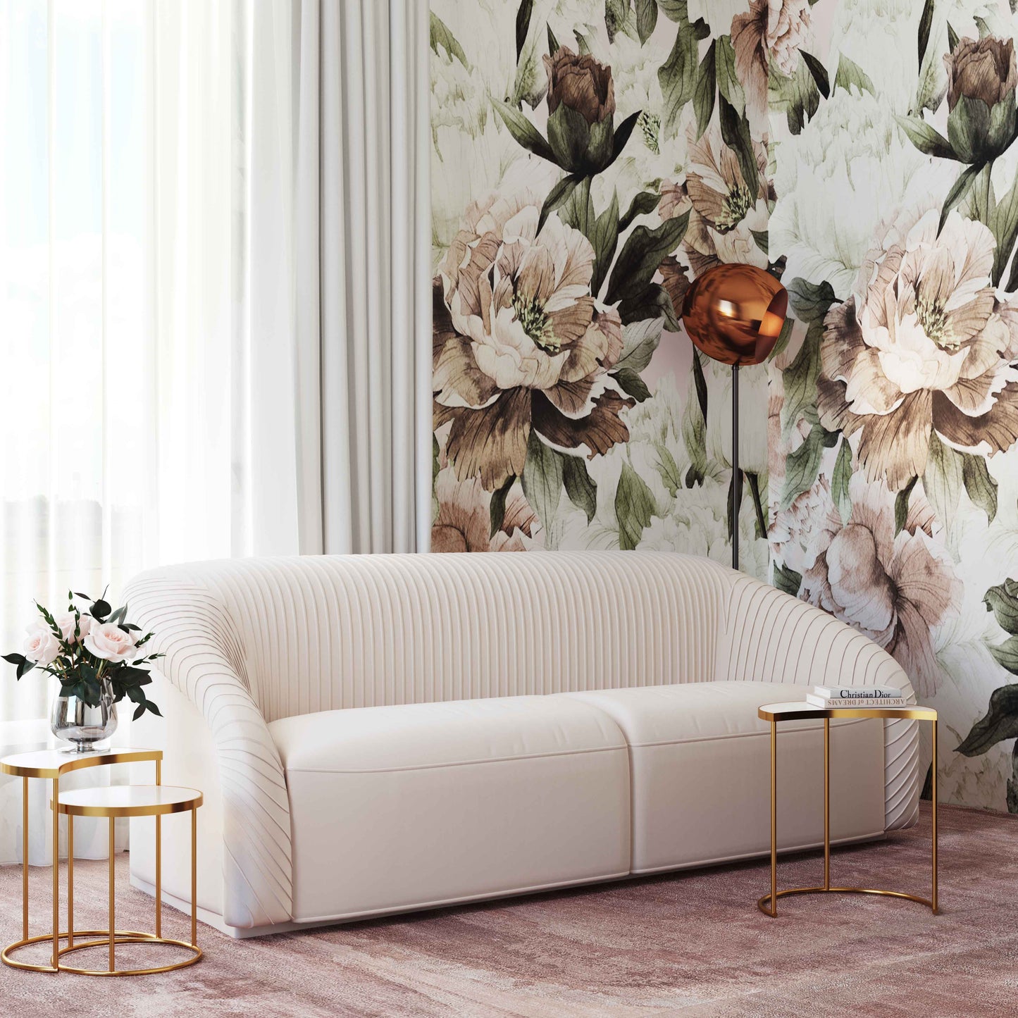 Modway Furniture Yara Plush Velvet Sofa - Elegant Pleated Design with Rolled Arms for Stylish Comfort in Any Space
